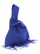 Suede effect japanese knot bag with feathers azulon