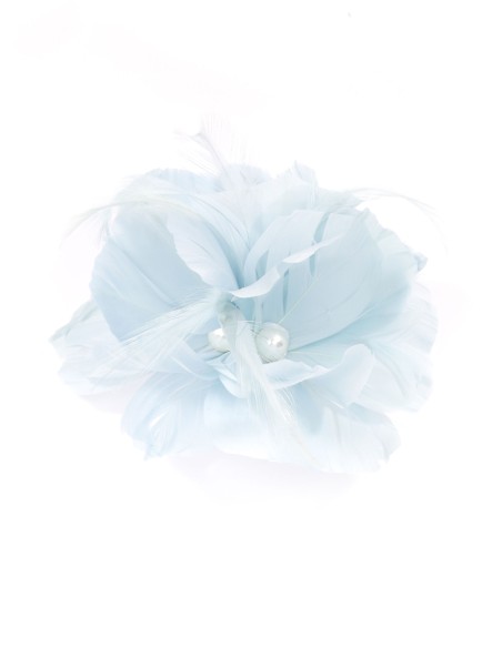 Tocado pequeño plumas perlas celeste