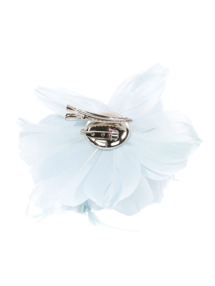 Tocado pequeño plumas perlas celeste