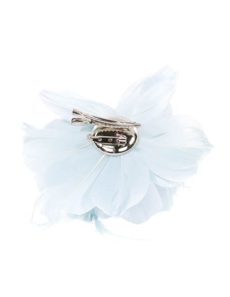 Tocado pequeño plumas perlas celeste