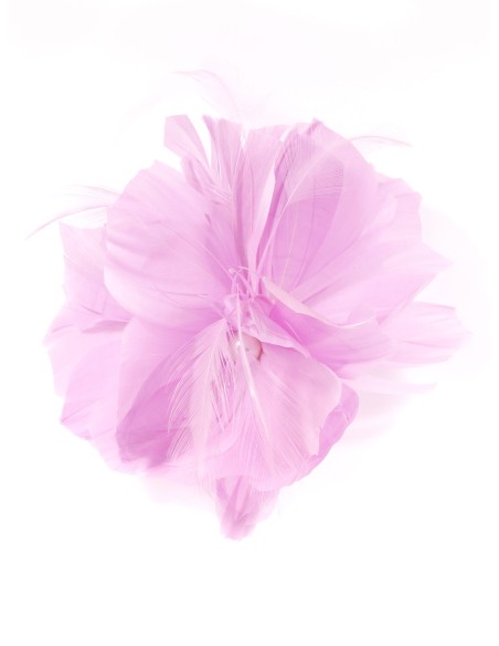 Tocado pequeño plumas perlas lila