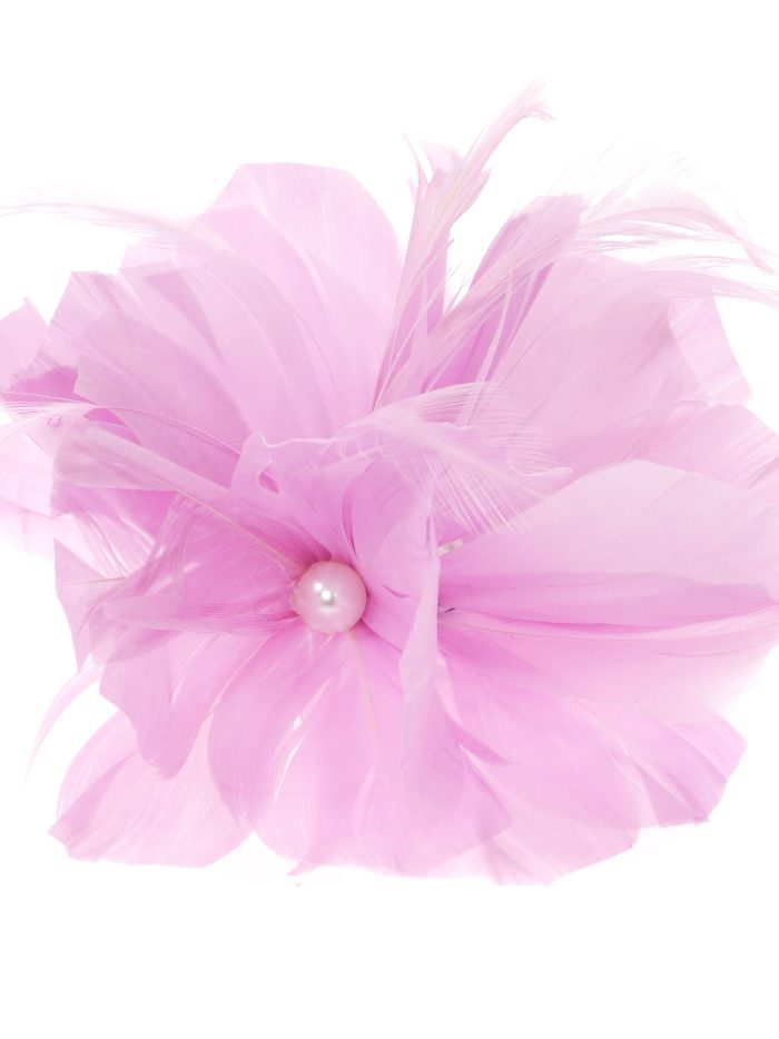 Tocado pequeño plumas perlas lila