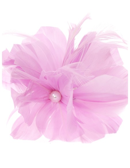 Tocado pequeño plumas perlas lila