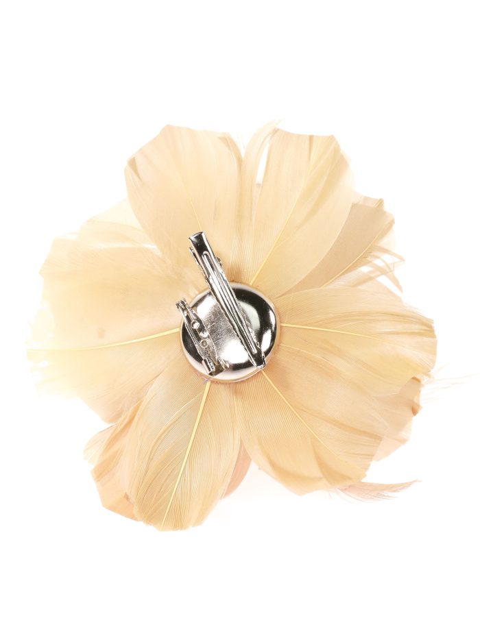 Tocado pequeño plumas perlas taupe