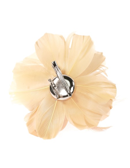 Tocado pequeño plumas perlas taupe