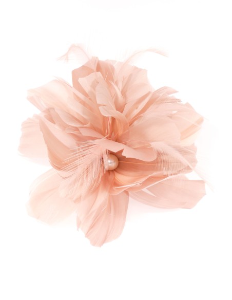 Tocado pequeño plumas perlas rosa-palo