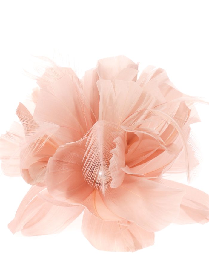 Tocado pequeño plumas perlas rosa-palo