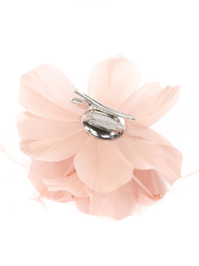 Tocado pequeño plumas perlas rosa-palo