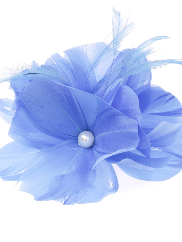 Tocado pequeño plumas perlas turquesa