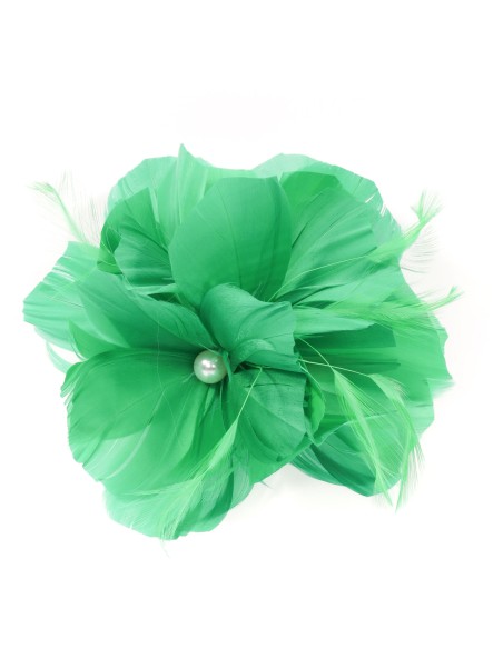 Tocado pequeño plumas perlas verde-hierba