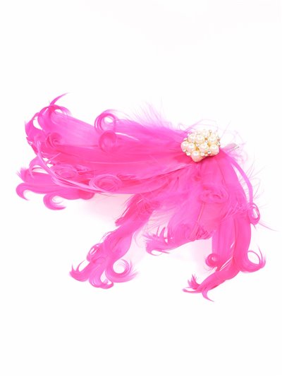 Feather fascinator hair clip with pearl beads fucsia