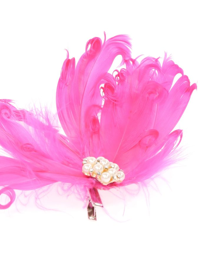 Piccolo copricapo piume perle fucsia
