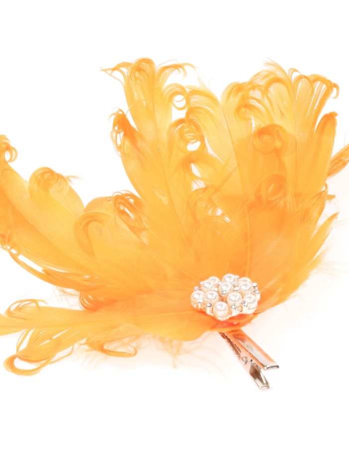 Tocado pequeño plumas perlas naranja
