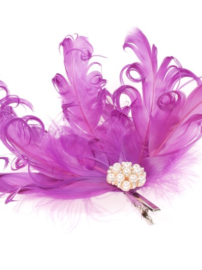 Tocado pequeño plumas perlas morado 2