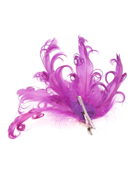 Feather fascinator hair clip with pearl beads morado