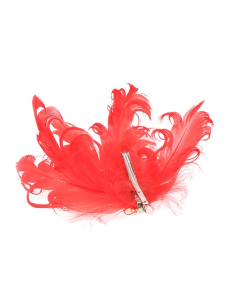 Tocado pequeño plumas perlas rojo