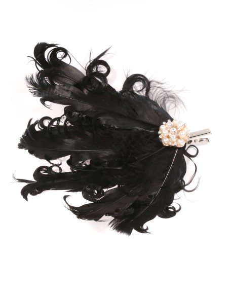 Tocado pequeño plumas perlas negro