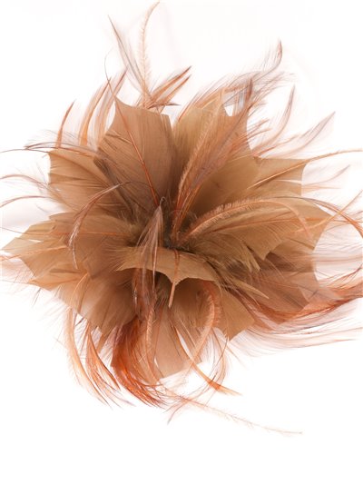 Feather fascinator hair clip marron