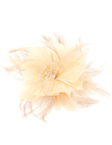 Tocado pequeño plumas taupe