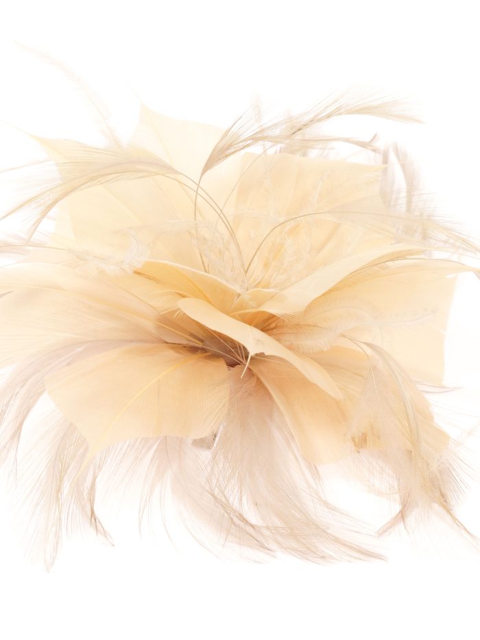 Tocado pequeño plumas taupe