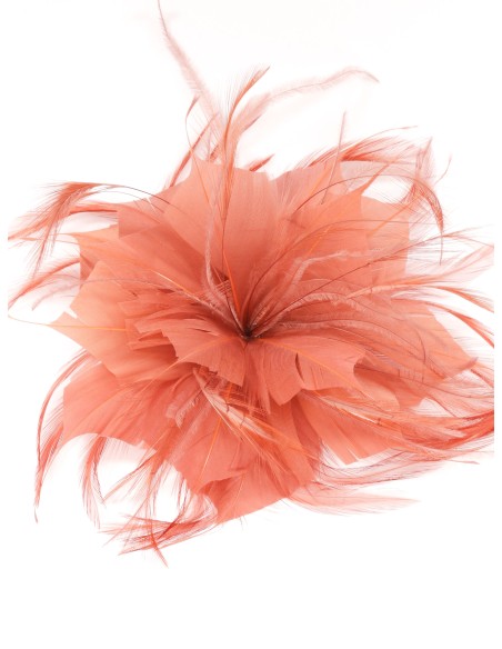 Tocado pequeño plumas teja