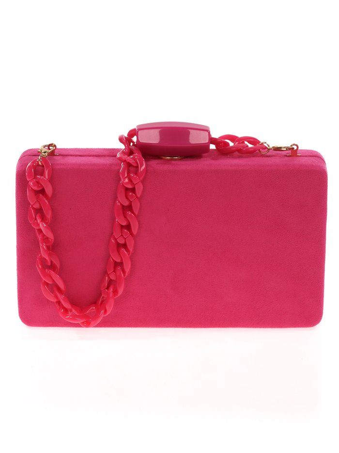 Suede effect clutch with chain fucsia