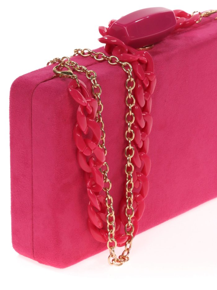 Clutch fiesta antelina cadenas fucsia