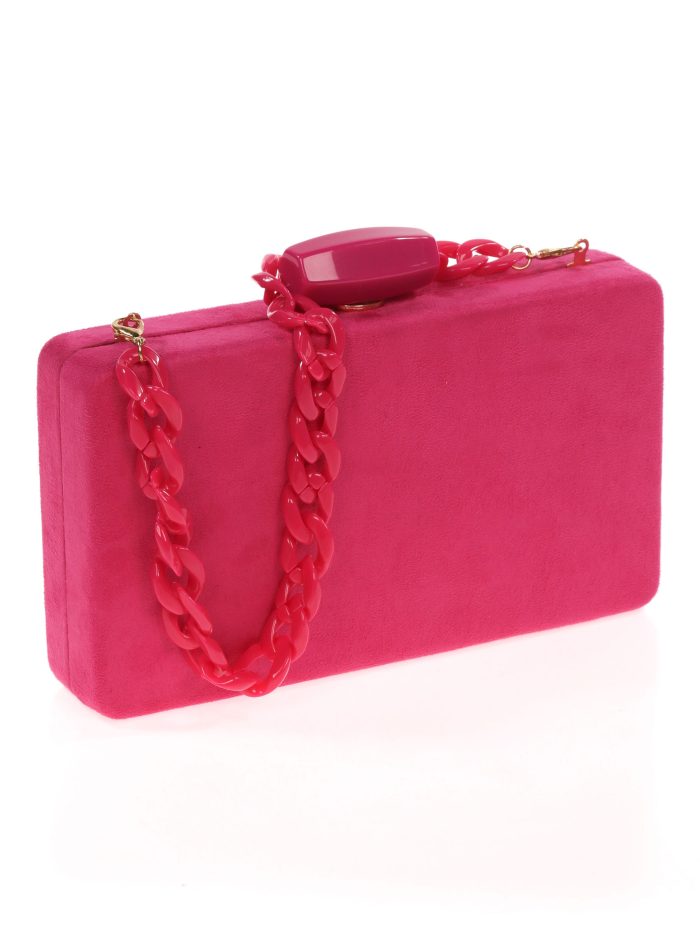 Clutch fiesta antelina cadenas fucsia