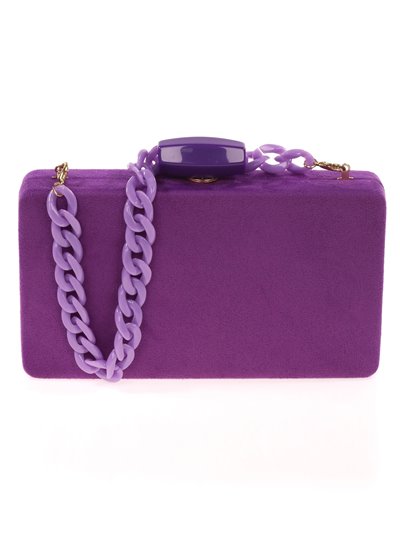 Suede effect clutch with chain morado