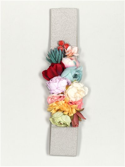 Elastic belt with flowers plata