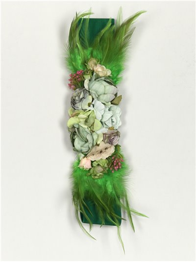 Cinturón elástico flores plumas verde-hierba