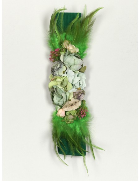 Cinturón elástico flores plumas verde-hierba