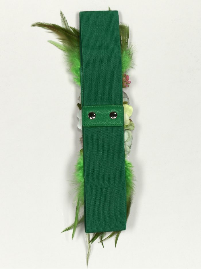 Cinturón elástico flores plumas verde-hierba