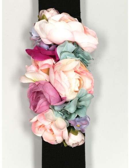 Cinturón elástico flores negro