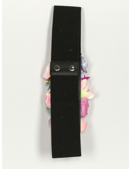 Cinturón elástico flores negro