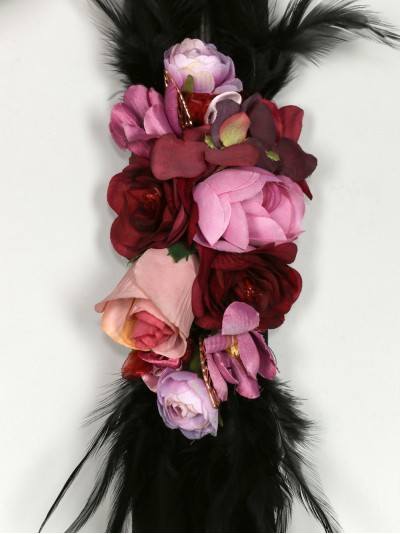 Cinturón elástico flores plumas negro 2