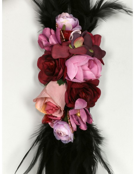 Cinturón elástico flores plumas negro
