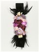Cinturón elástico flores plumas negro