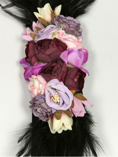 Cinturón elástico flores plumas negro 2