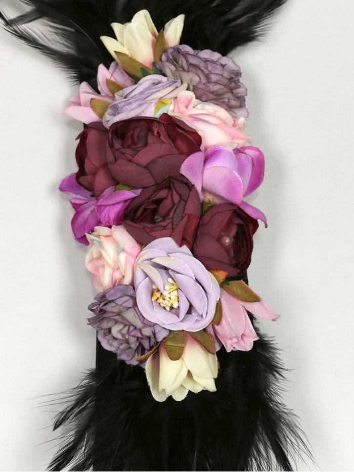 Cinturón elástico flores plumas negro