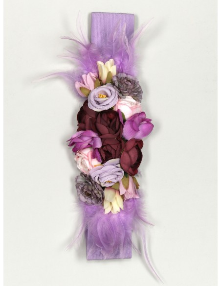 Cinturón elástico flores plumas lila