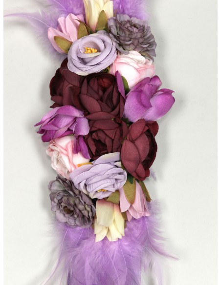 Cinturón elástico flores plumas lila