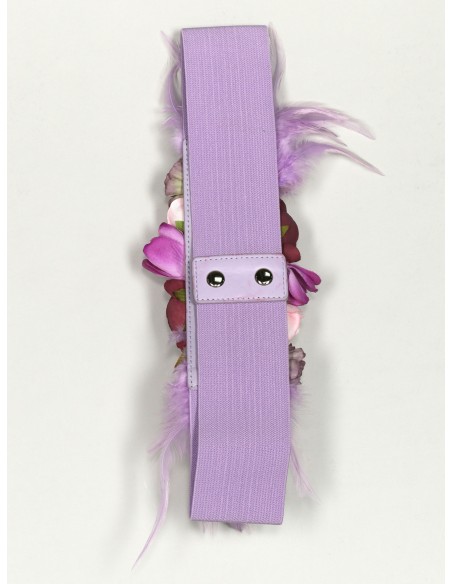 Cinturón elástico flores plumas lila