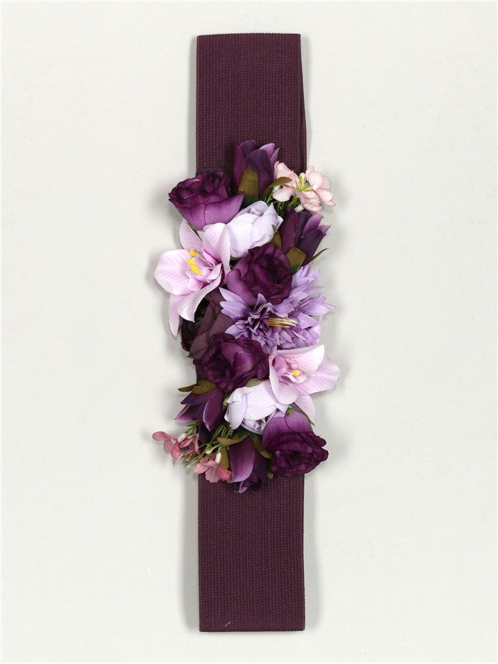 Elastic belt with flowers morado