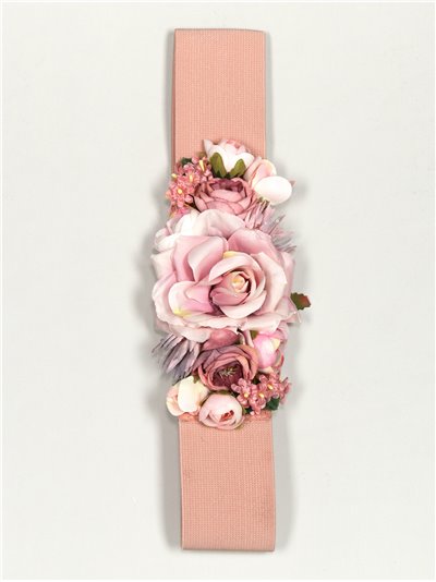 Cinturón elástico flores rosa