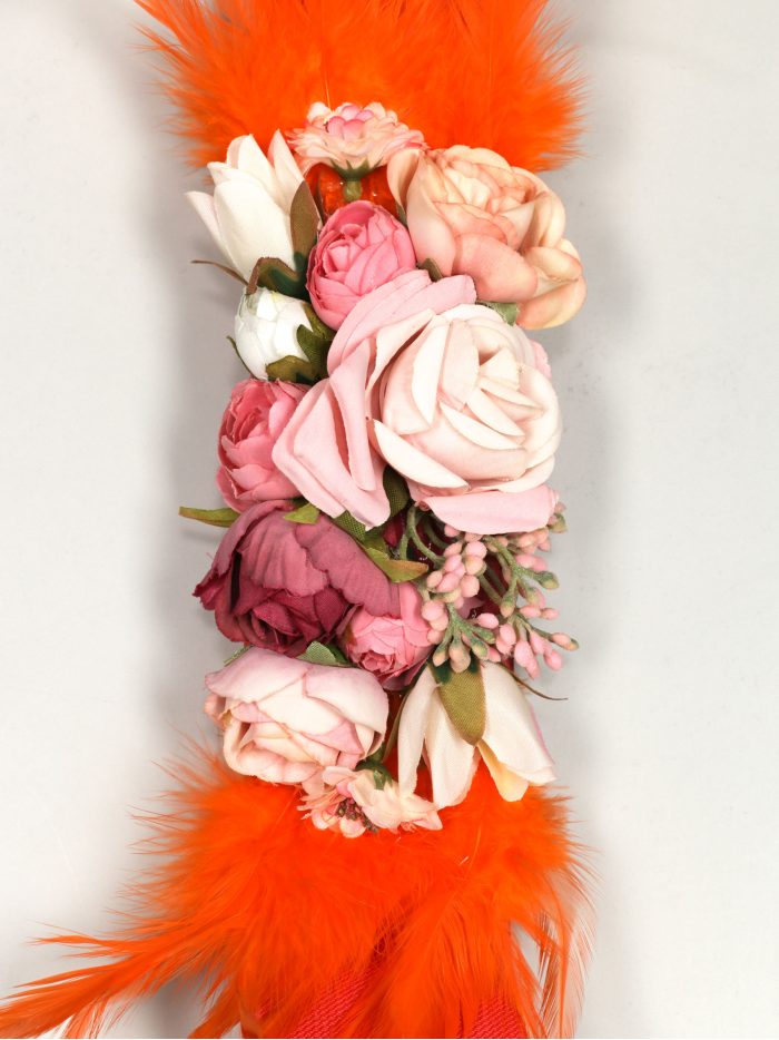 Cinturón elástico flores plumas coral