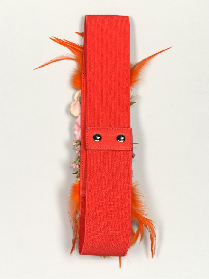 Cinturón elástico flores plumas coral