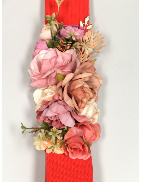 Cinturón elástico flores coral