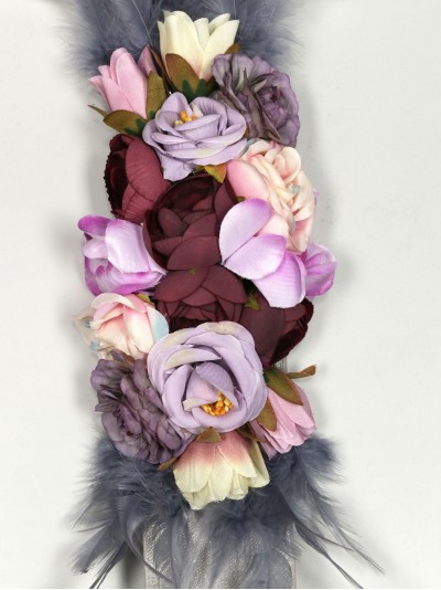 Cinturón elástico flores plumas plata 2