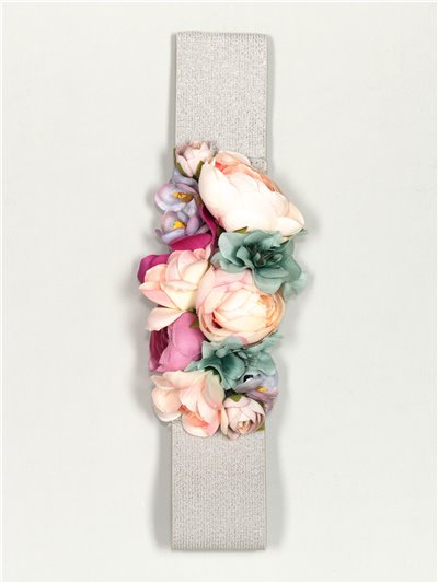 Cinturón elástico flores plata